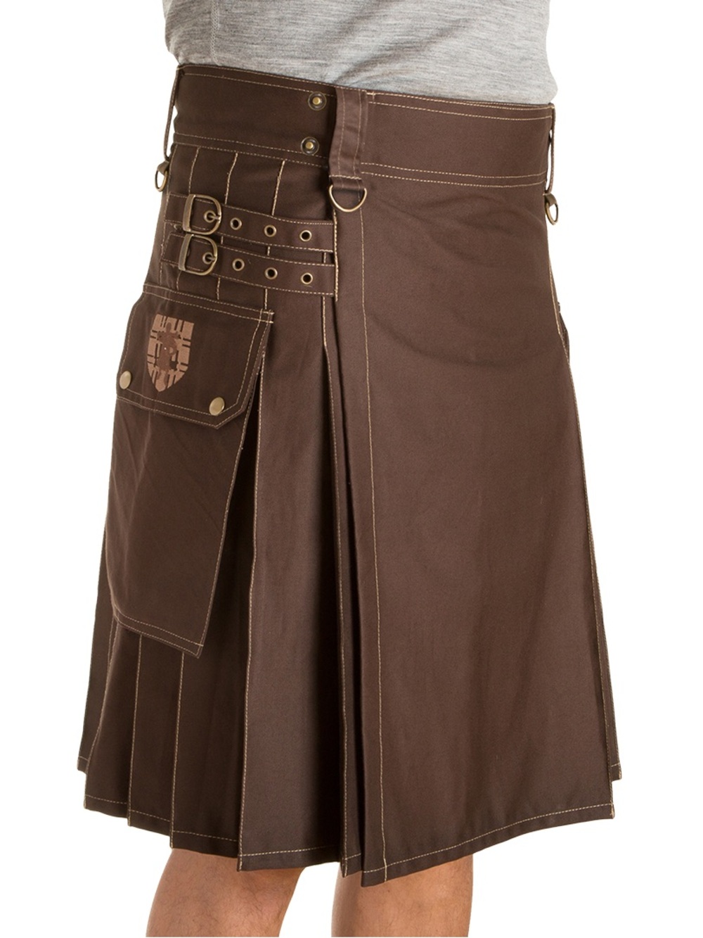 Damn near kilt Brown Utility Kilt Skirt with Buckle Detail